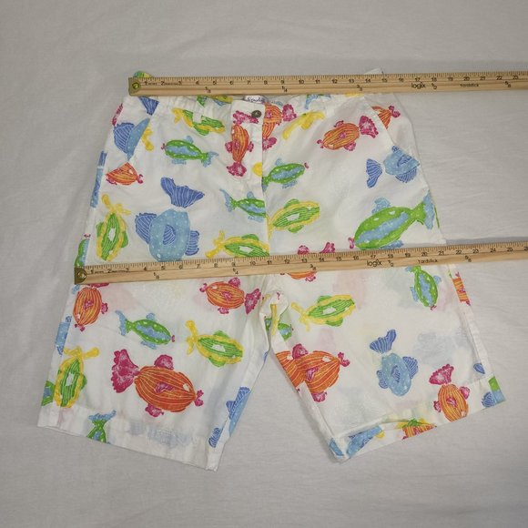 FRESH PRODUCE White Shorts with Colorful Fish Print Hight Rise Size M  LIKE NEW! - Picture 14 of 16